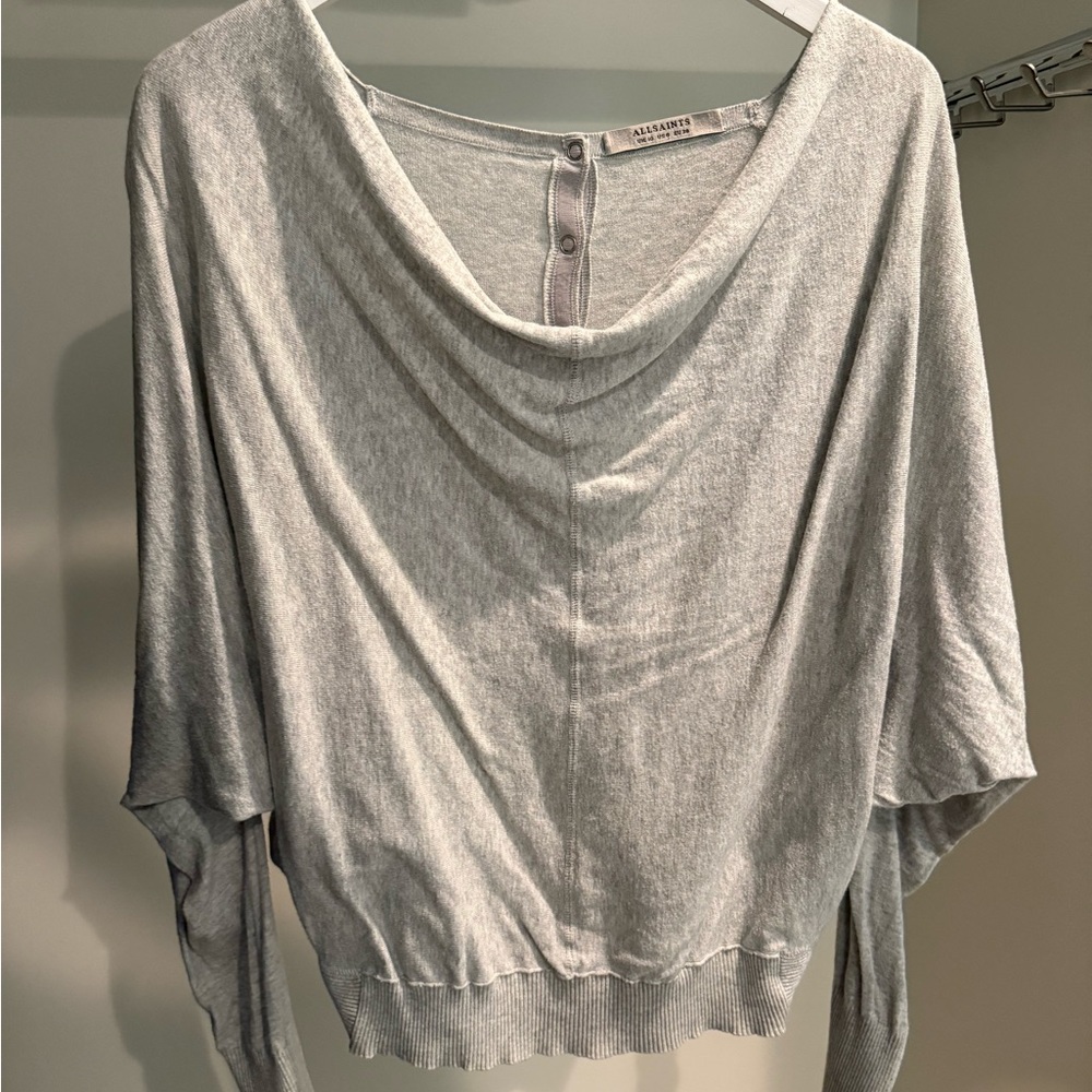 All Saints Light Gray Knit Top with button down back